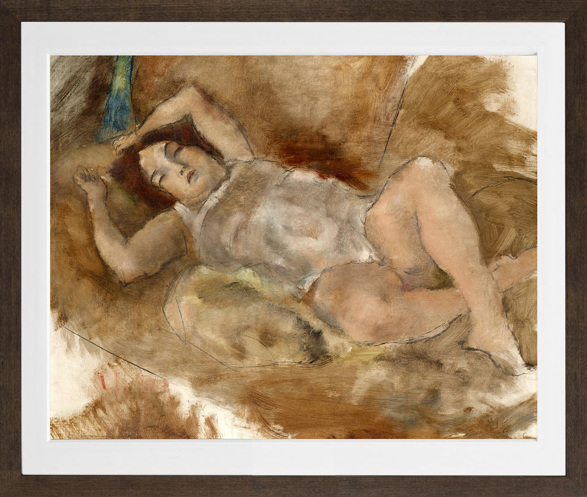 Jules Pascin Print, Nu allongé (1929) in a brown frame