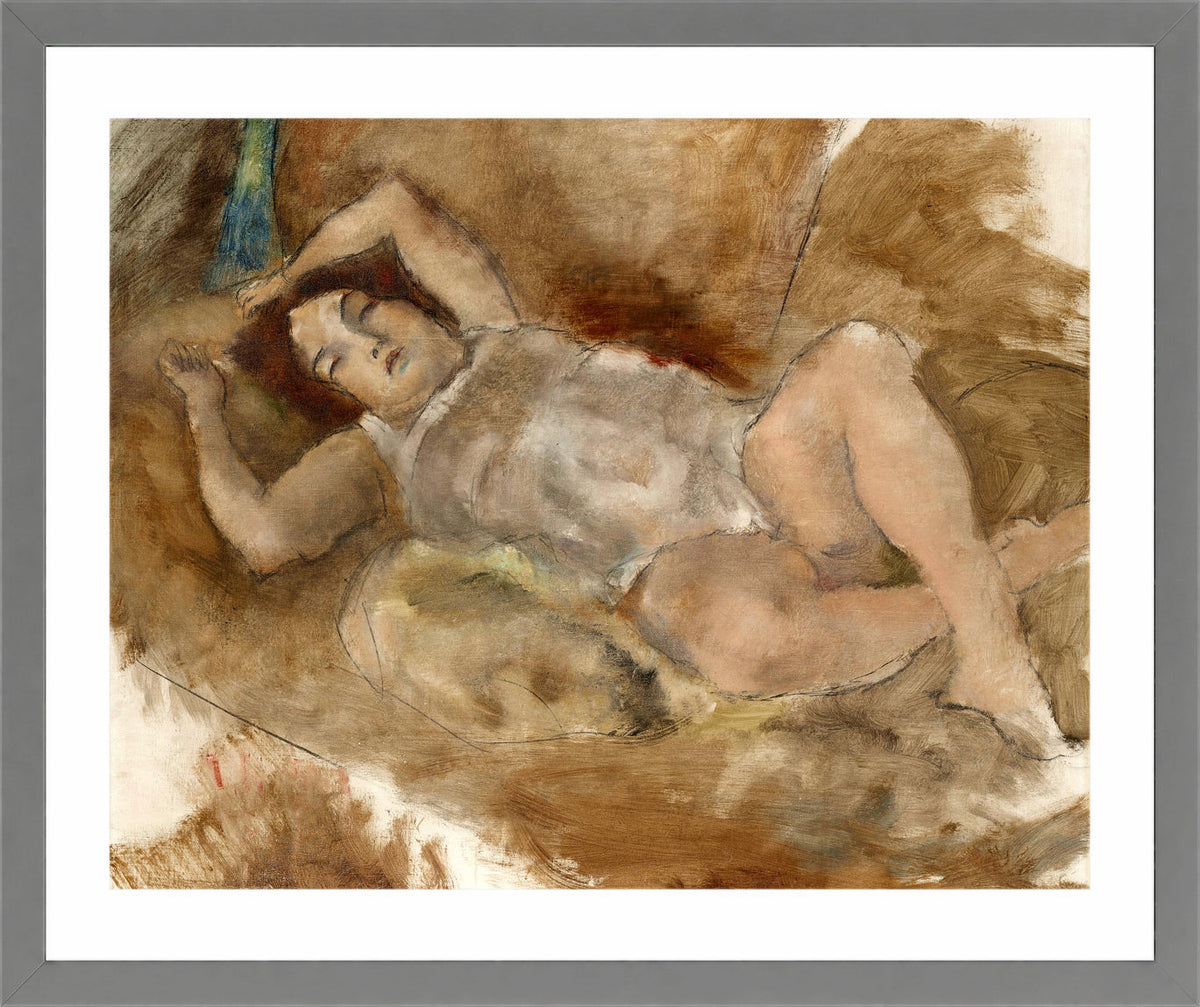 Jules Pascin Print, Nu allongé (1929) in a light grey frame