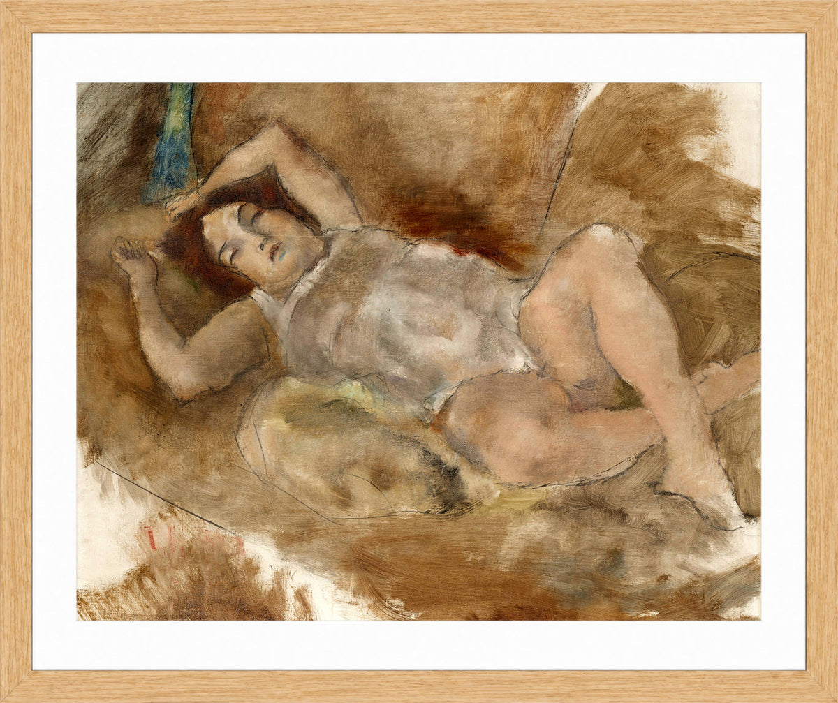 Jules Pascin Print, Nu allongé (1929) in an oak frame