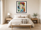 Jules Pascin Print, Nu, Le Bras Levé (1916) displayed above a bed