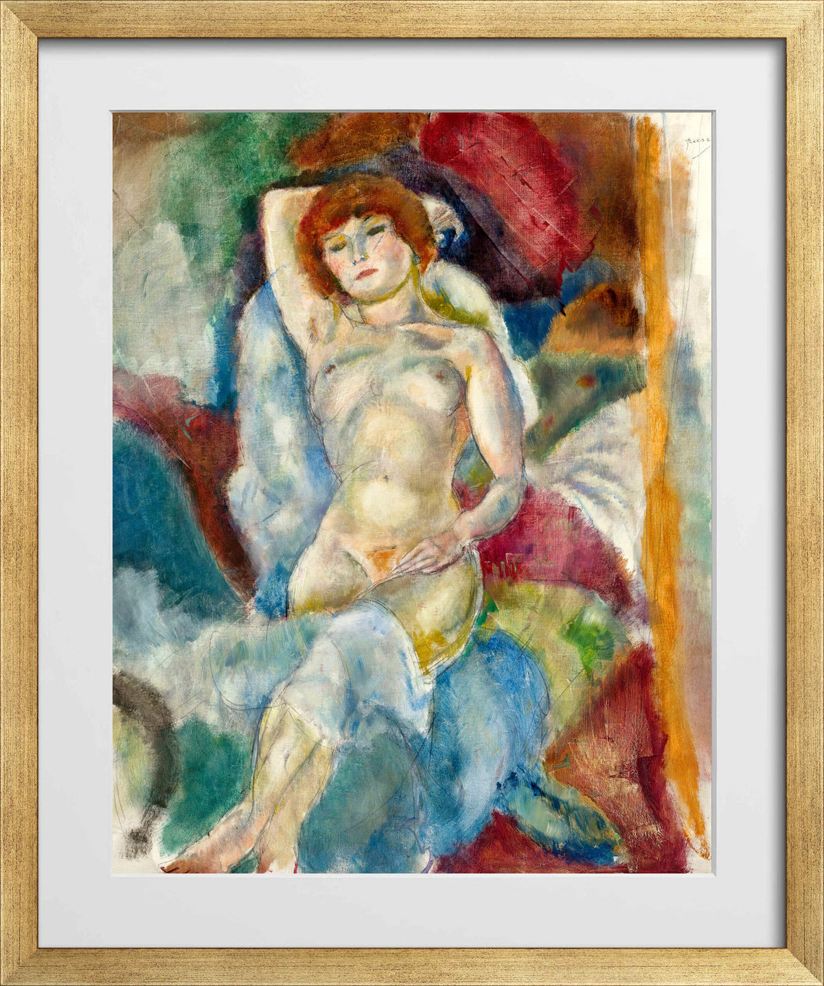 Jules Pascin Print, Nu, Le Bras Levé (1916) in a gold frame