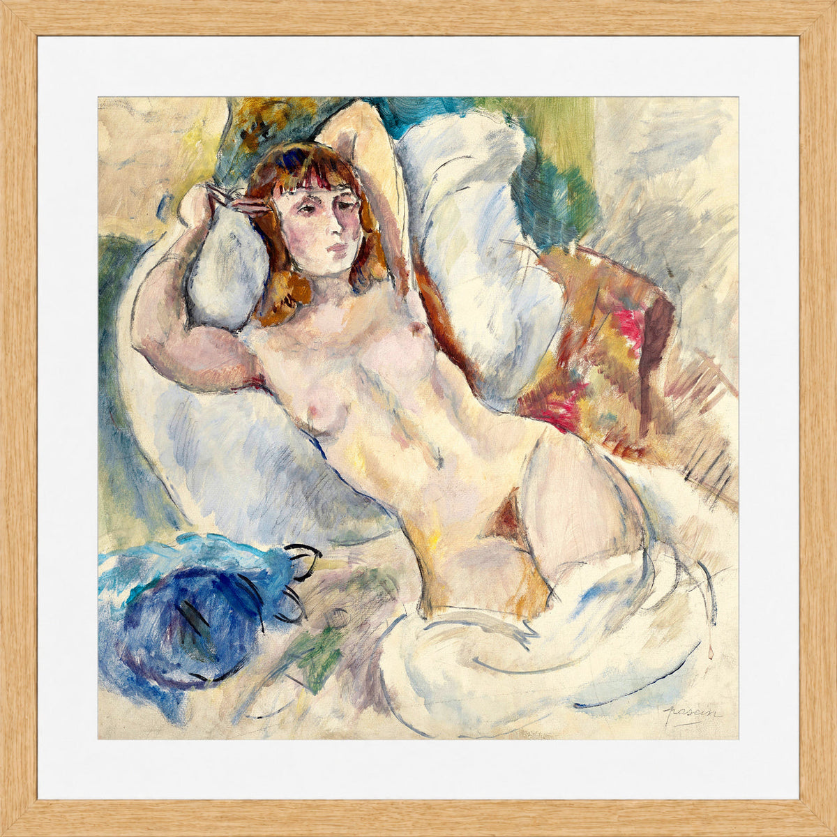Jules Pascin Print, Nu sur un divan (1920) in an oak frame
