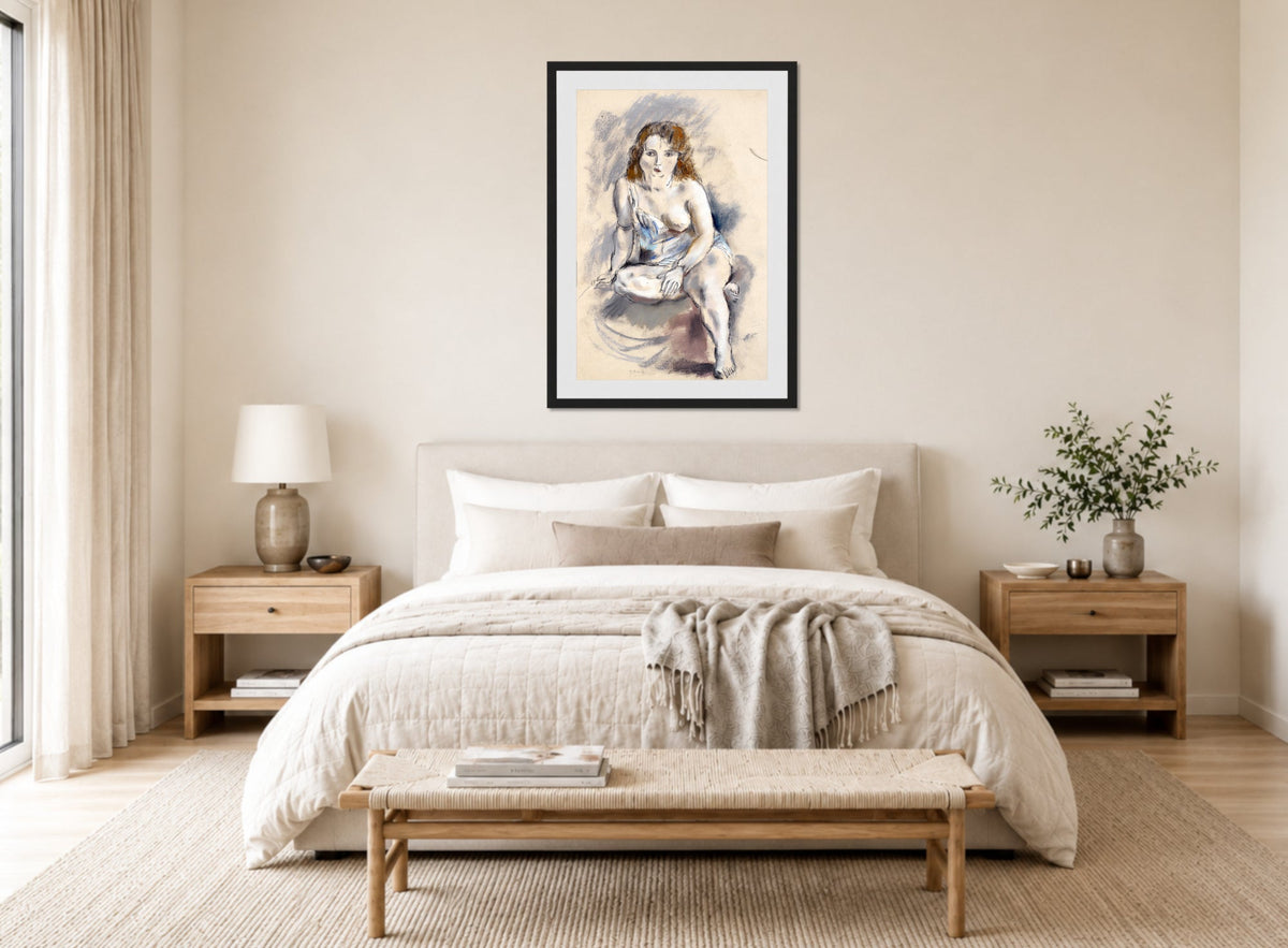 Jules Pascin Print, Nude displayed above a bed