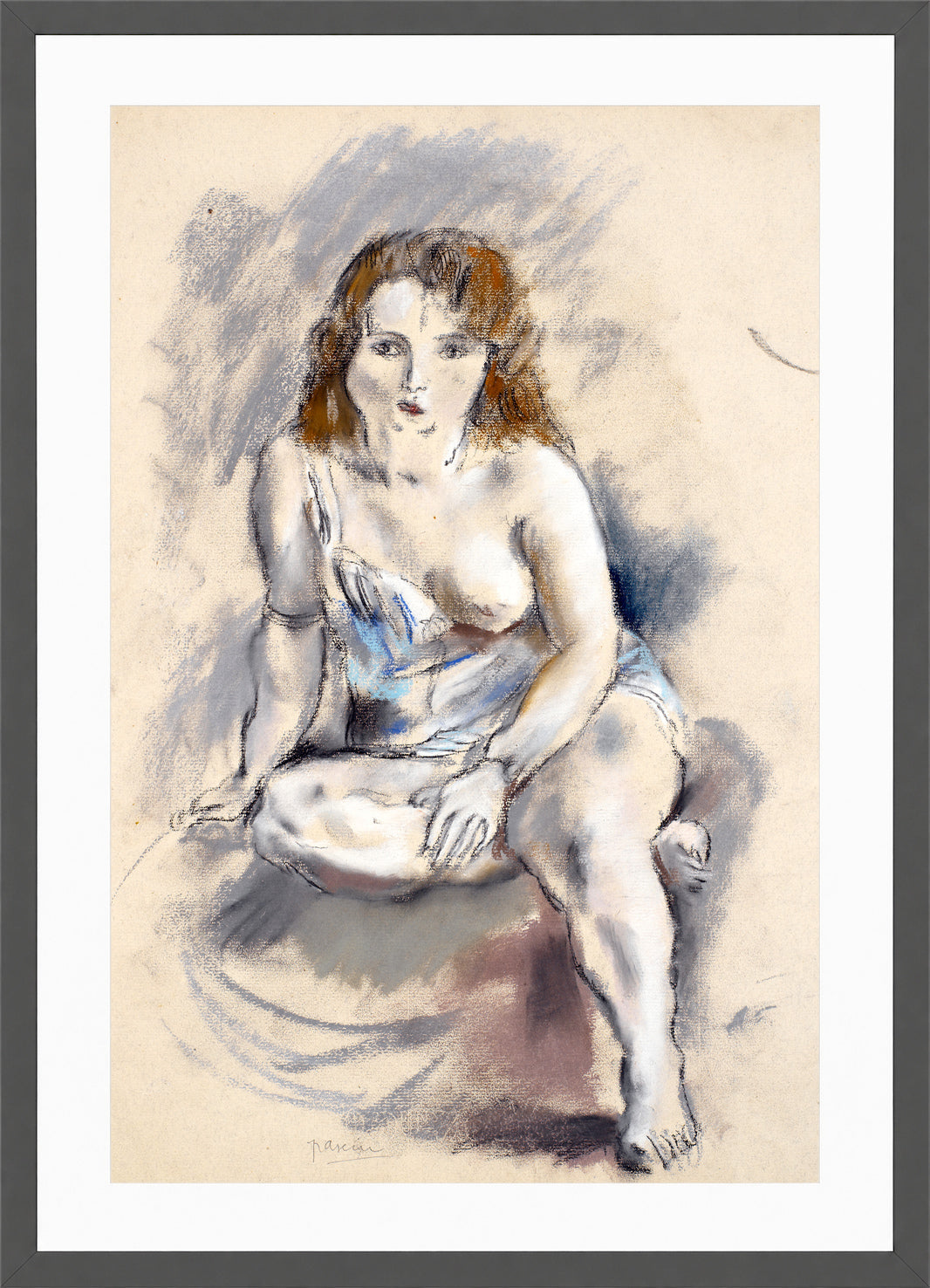 Jules Pascin Print, Nude in a dark grey frame