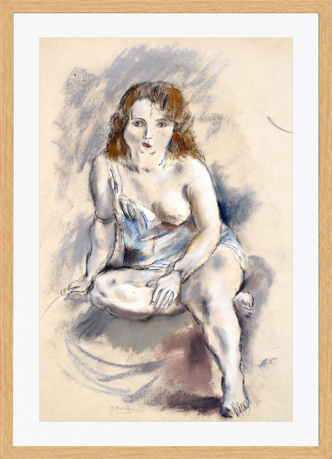 Jules Pascin Print, Nude in an oak frame