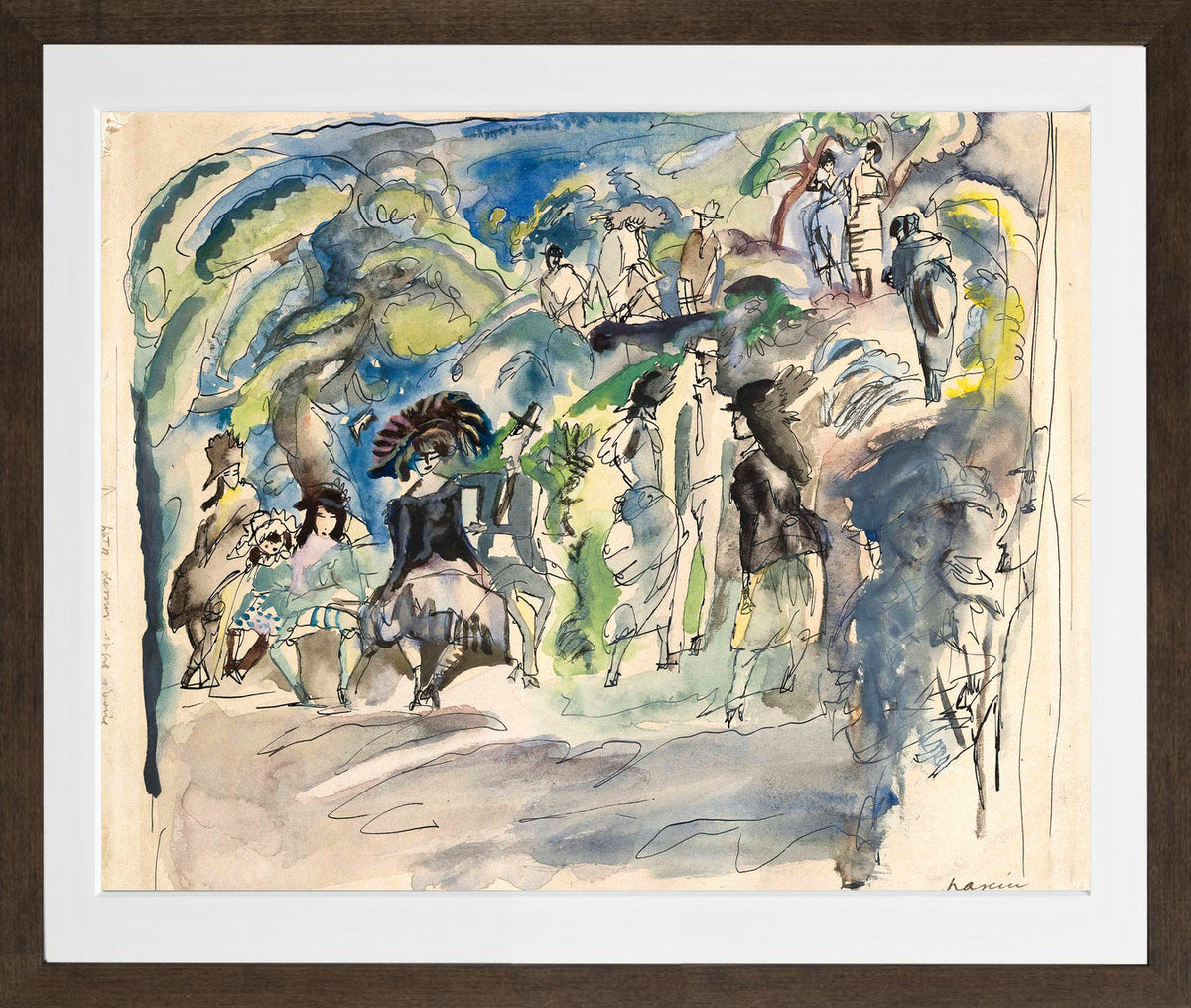 Jules Pascin Print, Parc à la Havanne (1917) in a brown frame