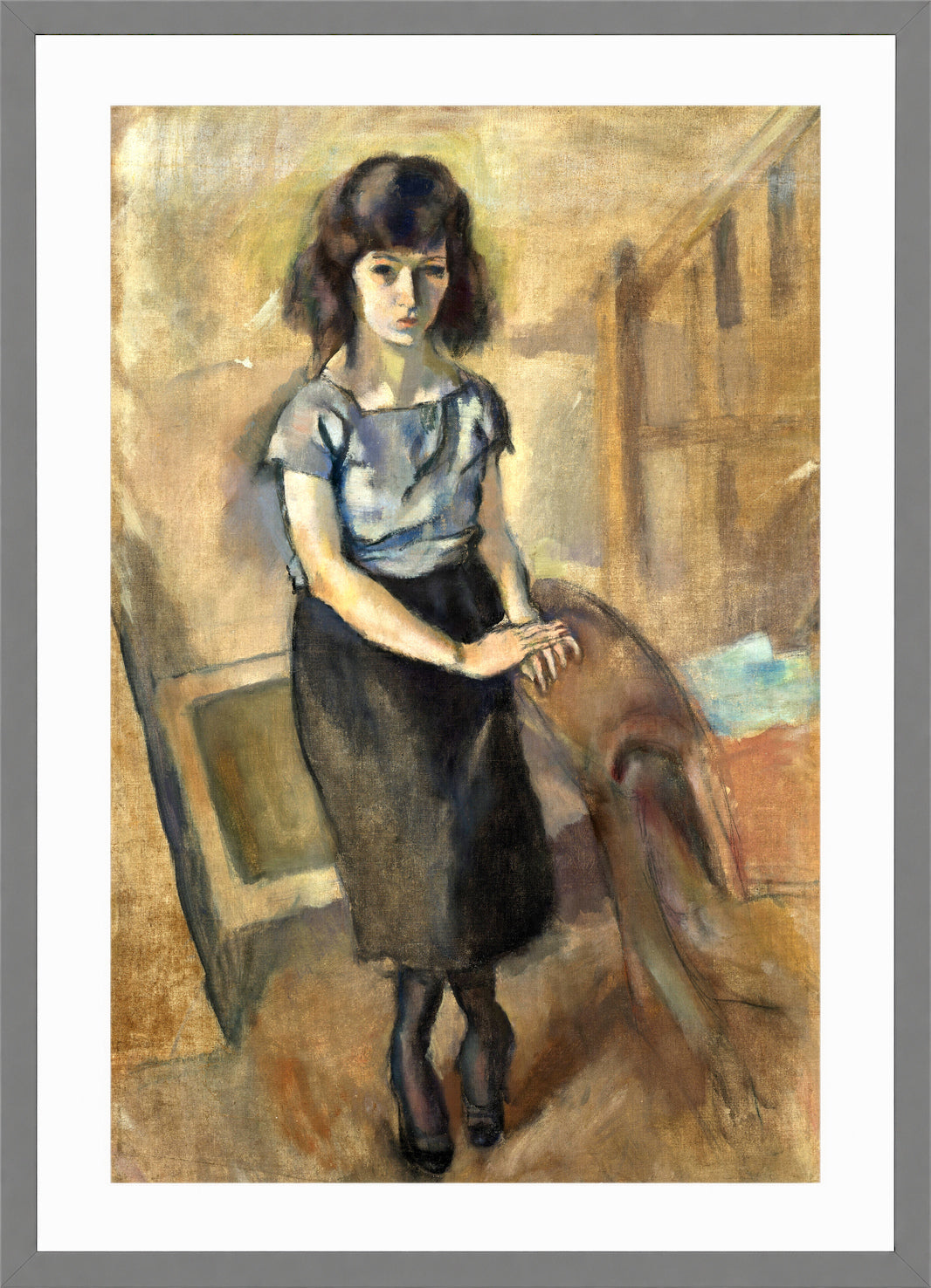 Jules Pascin Print, Portrait d’une femme debout (1921) in a light grey frame