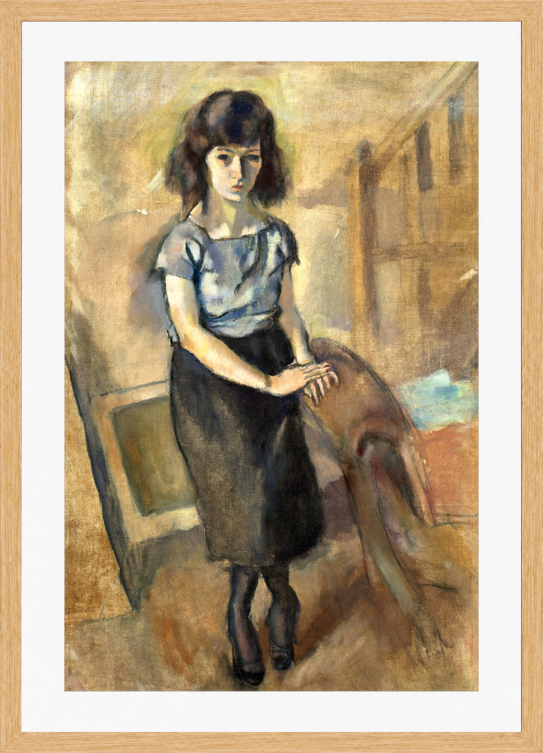 Jules Pascin Print, Portrait d’une femme debout (1921) in an oak frame