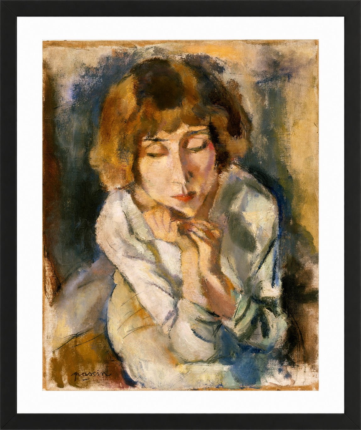 Jules Pascin Print, Portrait of Hermine David (circa 1914-1919) in a black frame