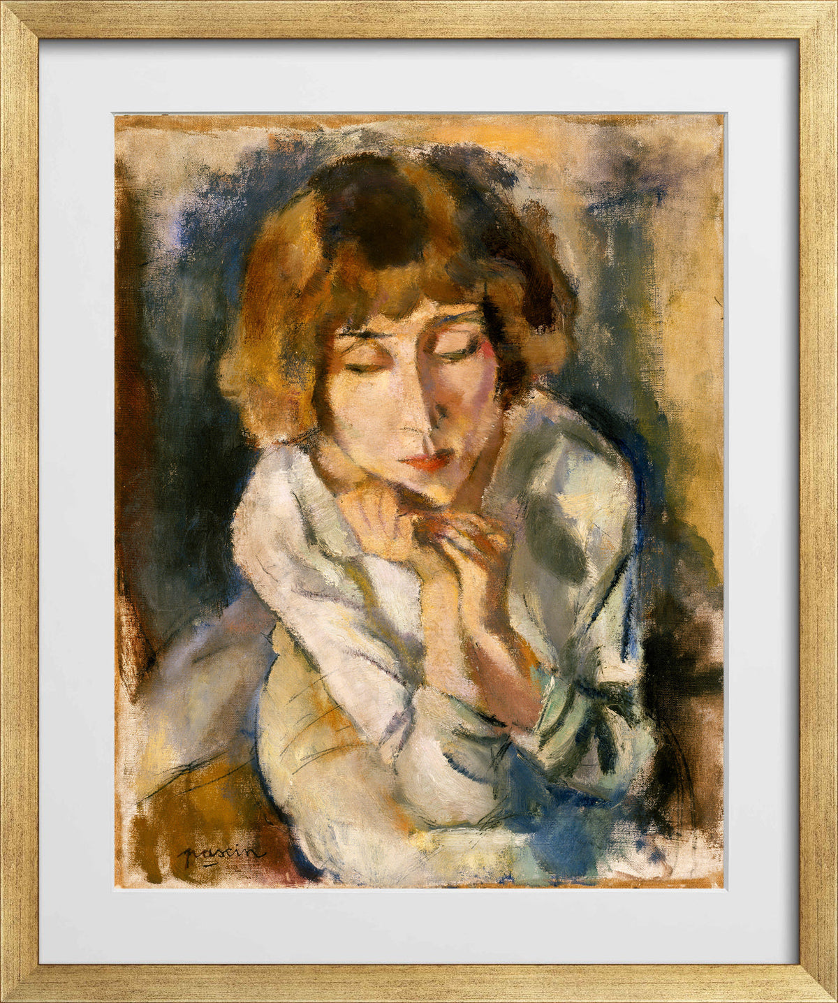 Jules Pascin Print, Portrait of Hermine David (circa 1914-1919) in a gold frame