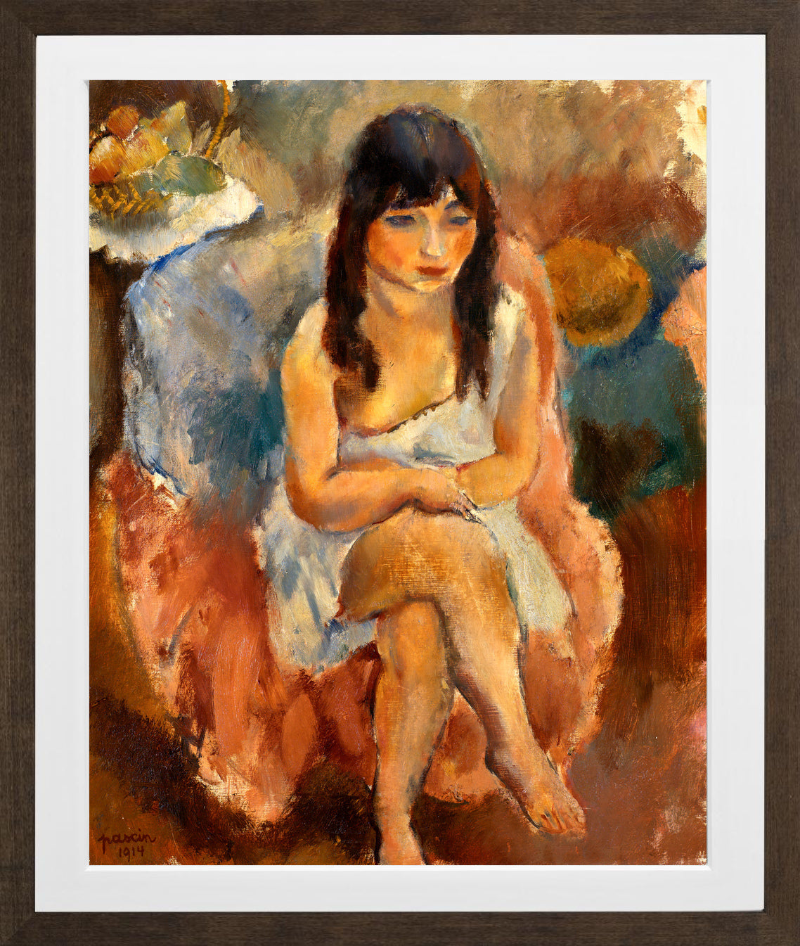 Jules Pascin Print, Seated Figure (Jeune fille assise) (1914) in a brown frame