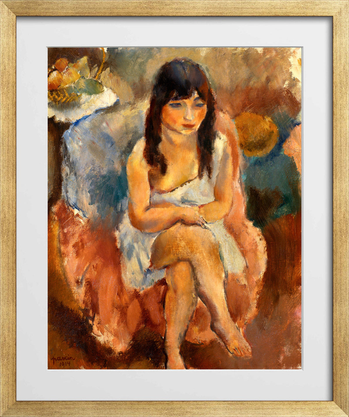 Jules Pascin Print, Seated Figure (Jeune fille assise) (1914) in a gold frame