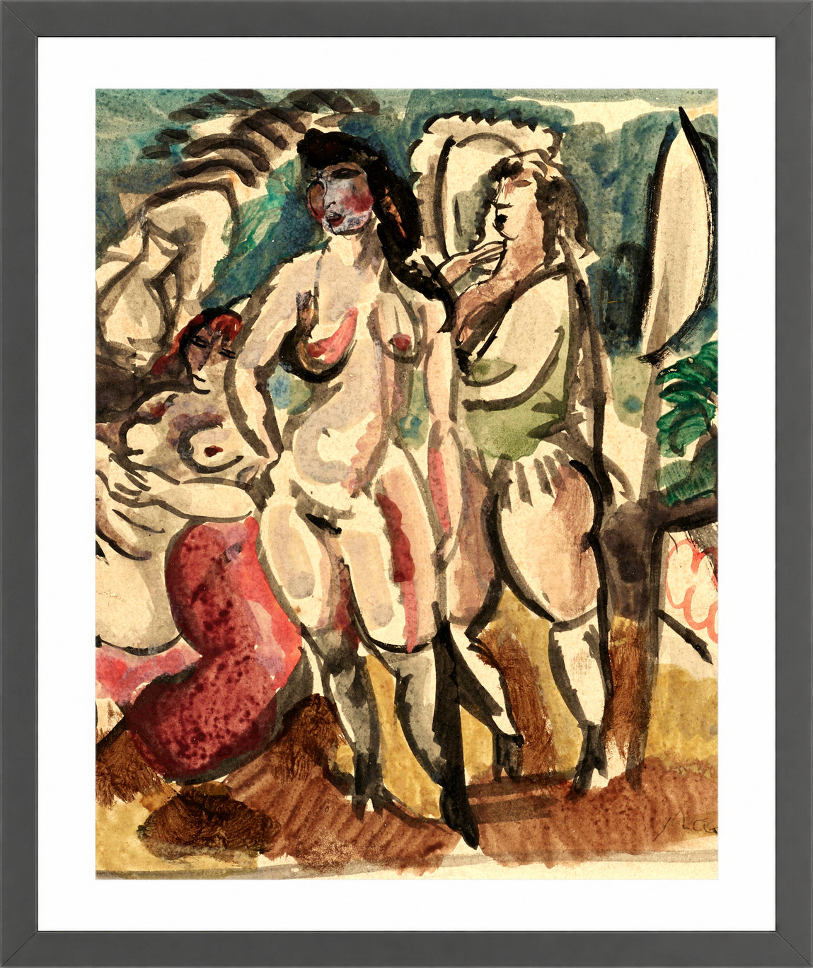 Jules Pascin Print, Trois femmes (1923) in a dark grey frame