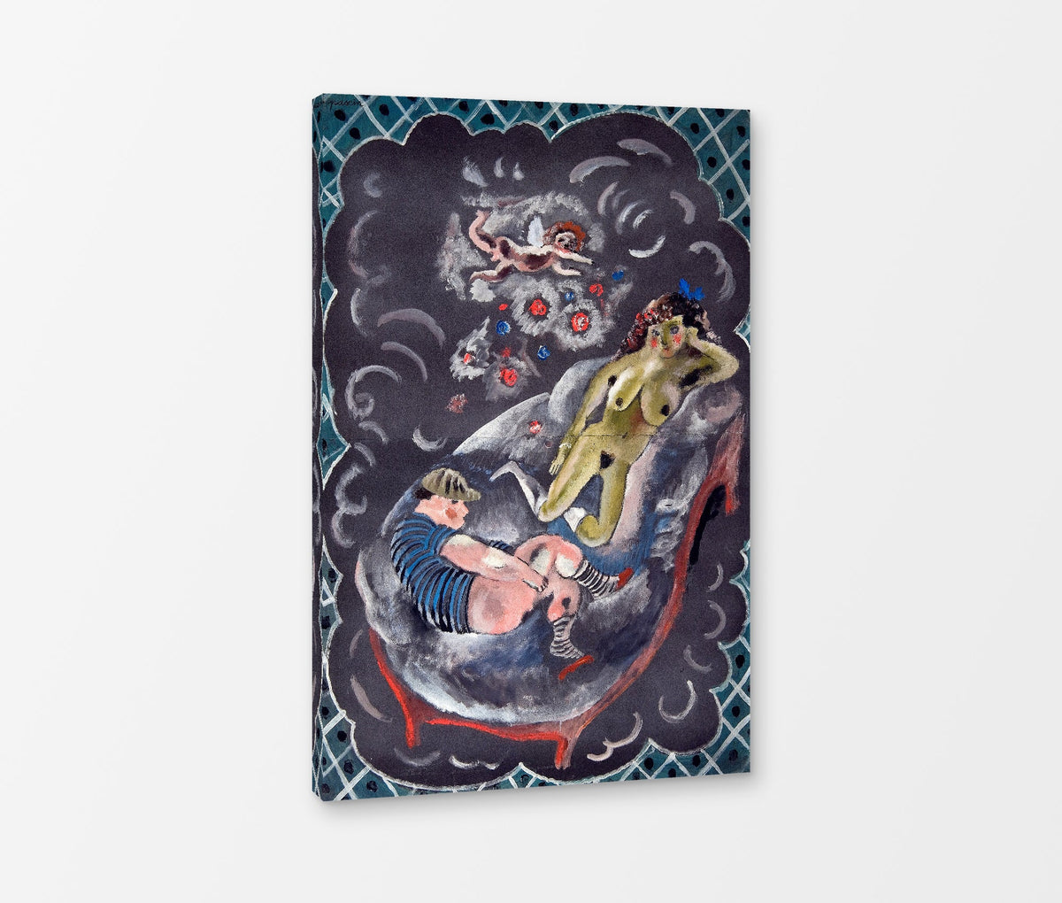 Jules Pascin Print, Two Figures and Cupid as a ready-to-hang canvas panel