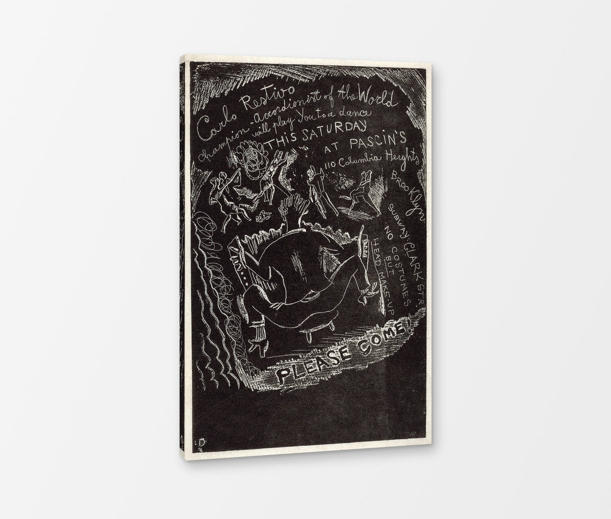 Jules Pascin Print, Untitled (Invitation to Party at Jules Pascin’s) (1918) as a ready-to-hang canvas panel
