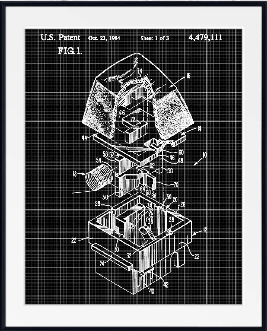 A framed black and white U.S. patent keyboard key patent