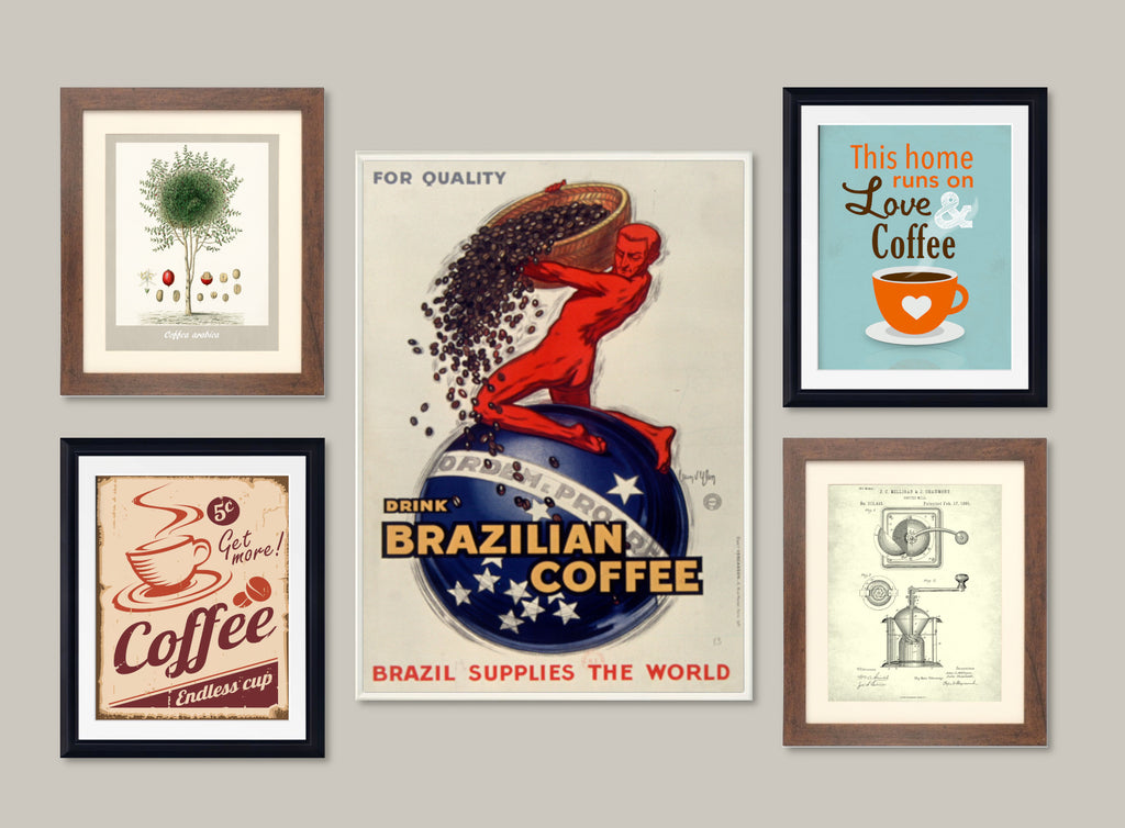 Kitchen Coffee Themed Art Gallery Wall Set of 5 Framed Prints