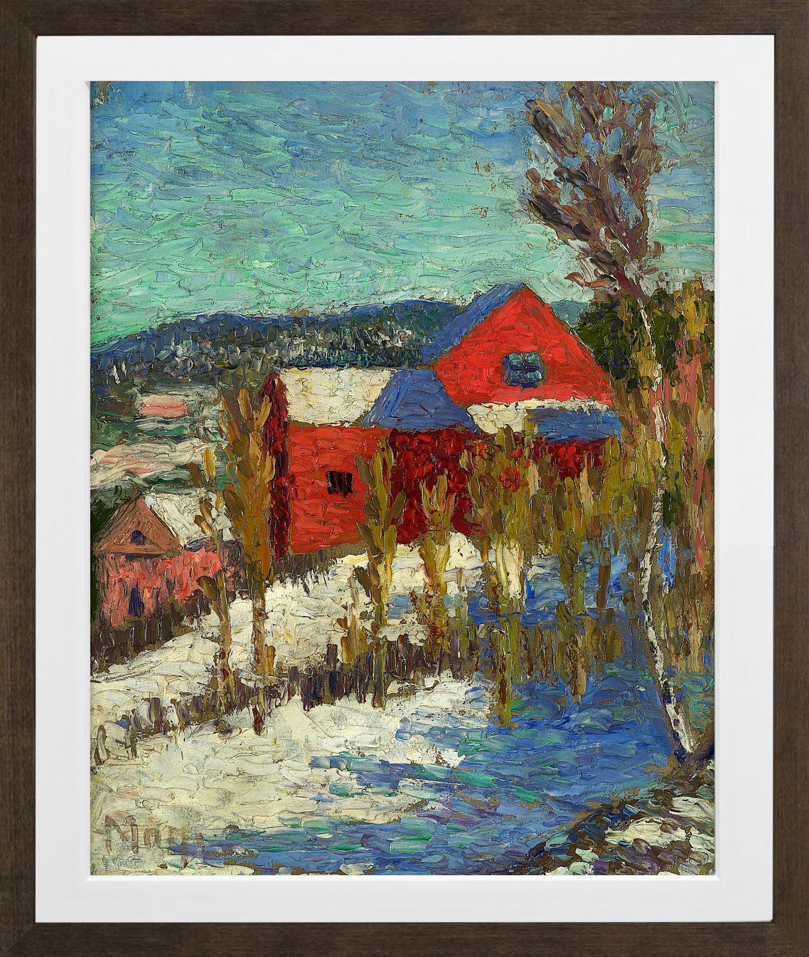 Landscape with Houses (1908–1910) by Konrad Mägi — brown frame