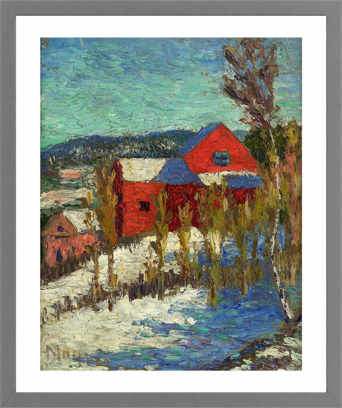 Landscape with Houses (1908–1910) by Konrad Mägi — light grey frame