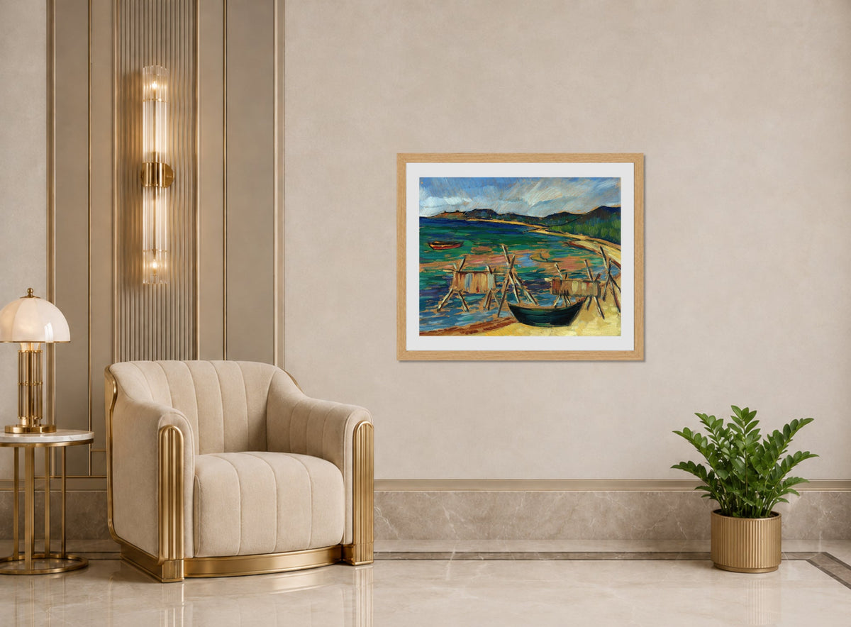 Sea Bay with Boats by Konrad Mägi — art deco roomset