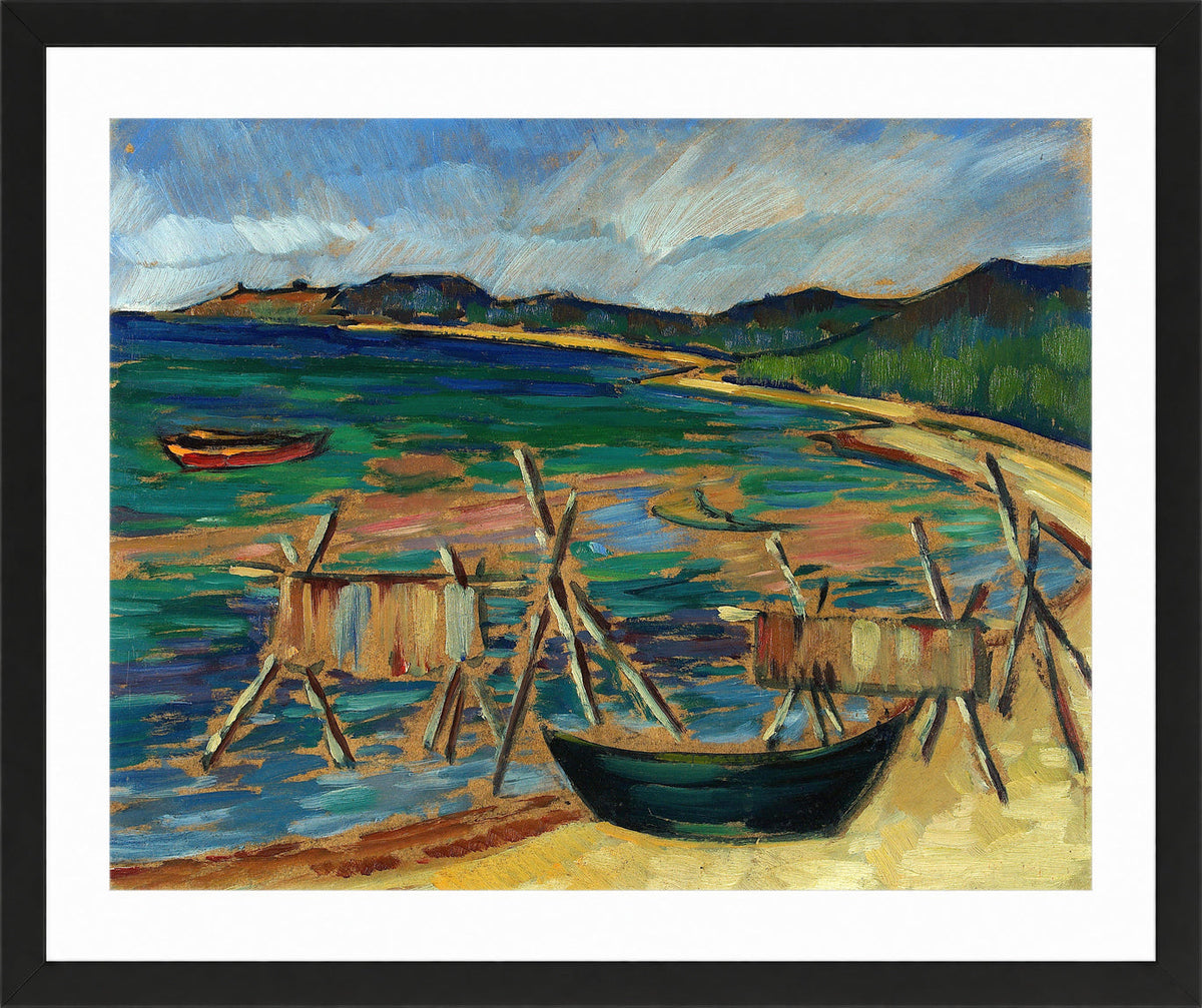 Sea Bay with Boats by Konrad Mägi — black frame