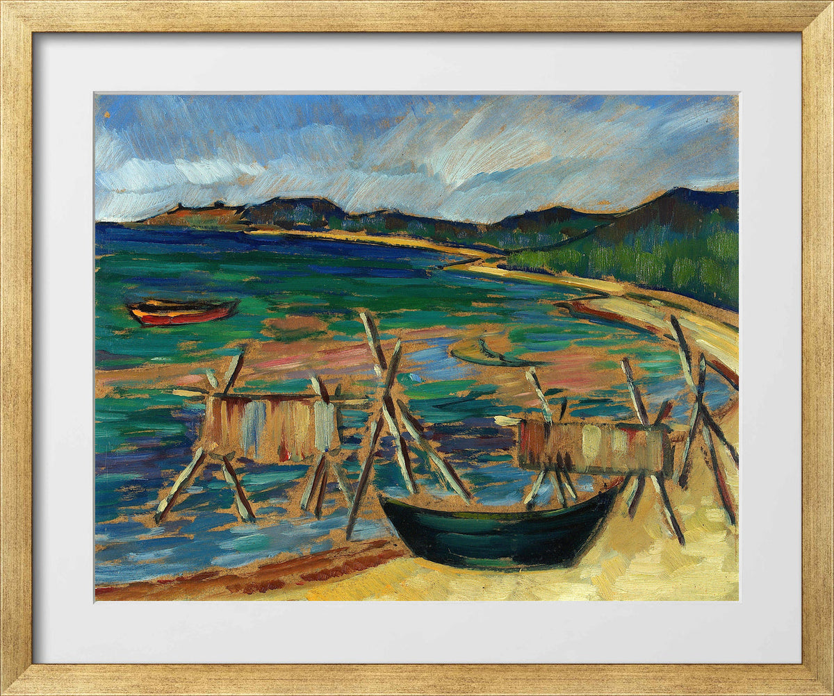 Sea Bay with Boats by Konrad Mägi — gold frame