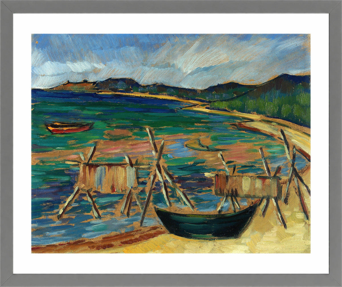 Sea Bay with Boats by Konrad Mägi — light grey frame