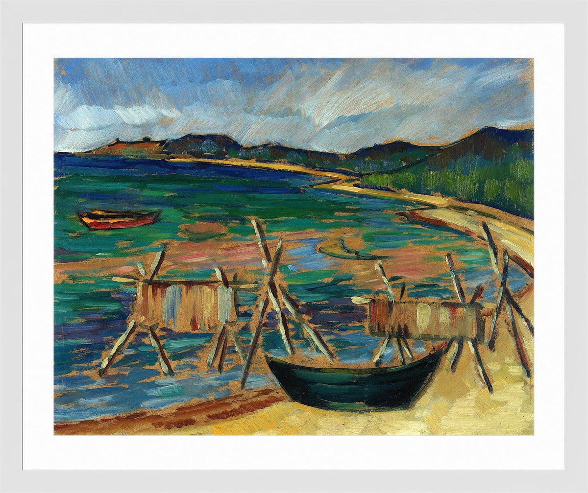 Sea Bay with Boats by Konrad Mägi — white frame