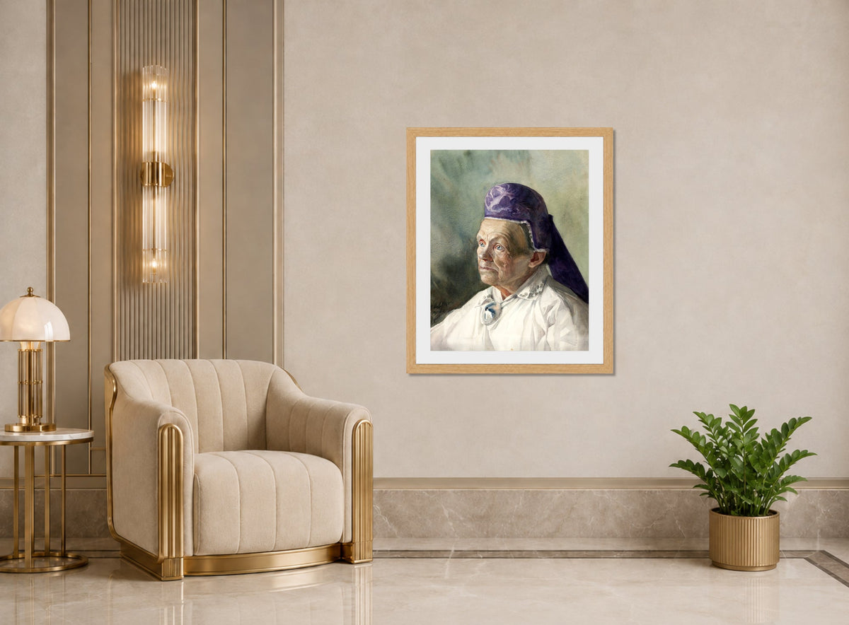 Portrait of a Woman in a Bonnet (1900) by Konrad Mägi — art deco roomset