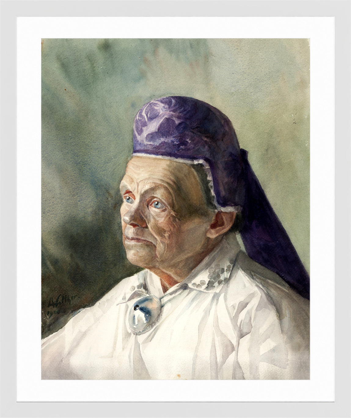 Portrait of a Woman in a Bonnet (1900) by Konrad Mägi — white frame