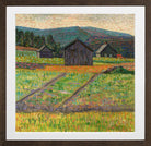 Norwegian Landscape — Wooden Buildings (1908–1910) by Konrad Mägi — brown frame