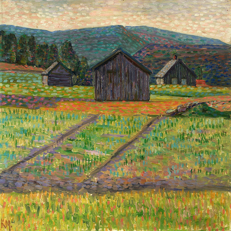 Norwegian Landscape — Wooden Buildings (1908–1910) by Konrad Mägi — unframed