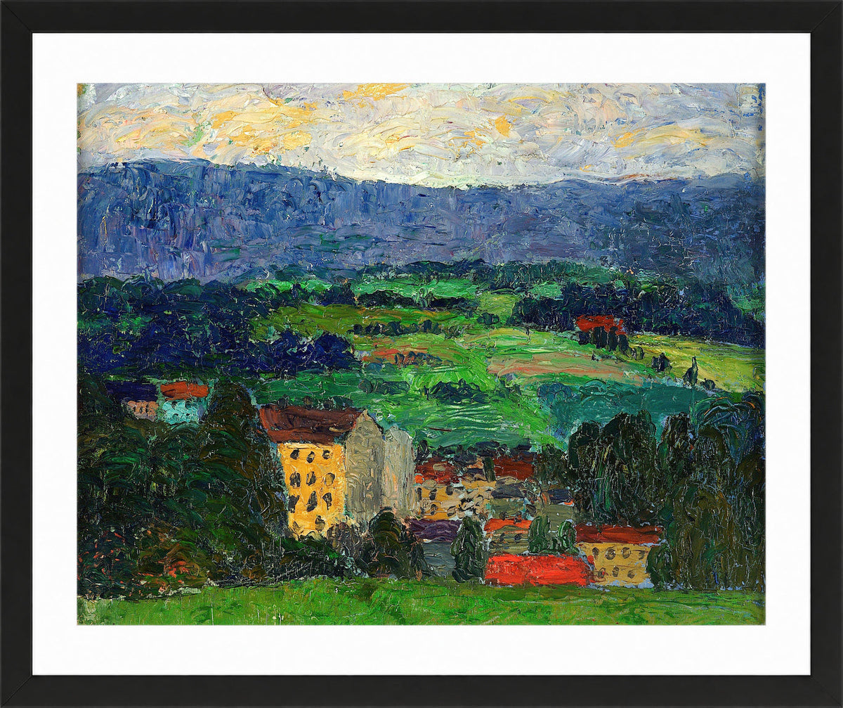 Norwegian Landscape — Village (1908–1910) by Konrad Mägi — black frame