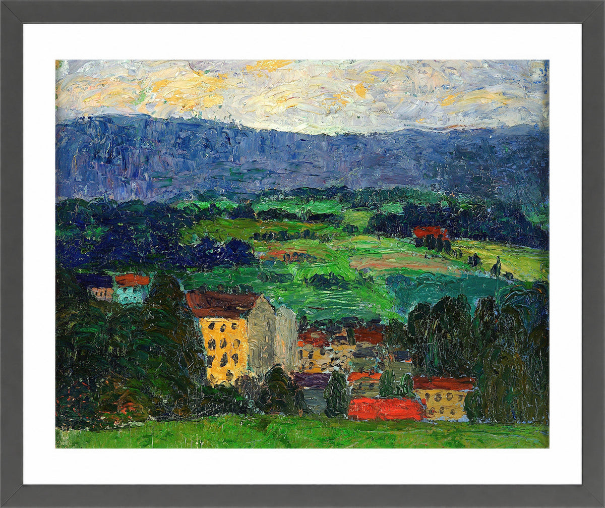Norwegian Landscape — Village (1908–1910) by Konrad Mägi — dark grey frame