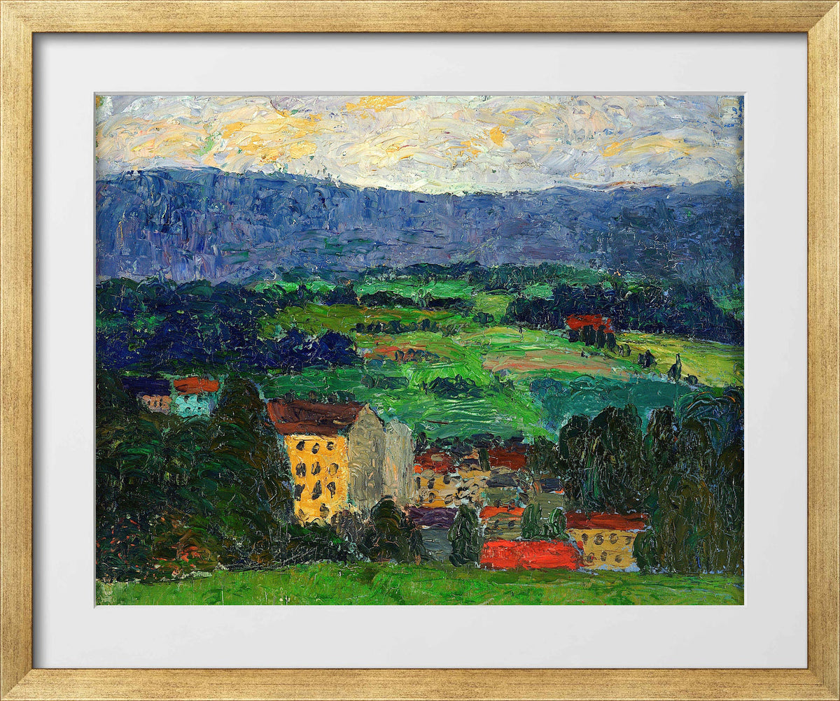Norwegian Landscape — Village (1908–1910) by Konrad Mägi — gold frame
