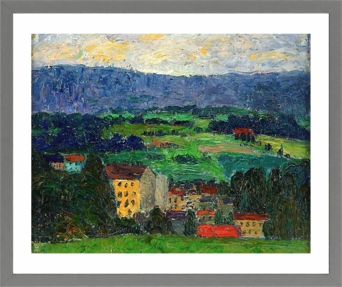 Norwegian Landscape — Village (1908–1910) by Konrad Mägi — light grey frame