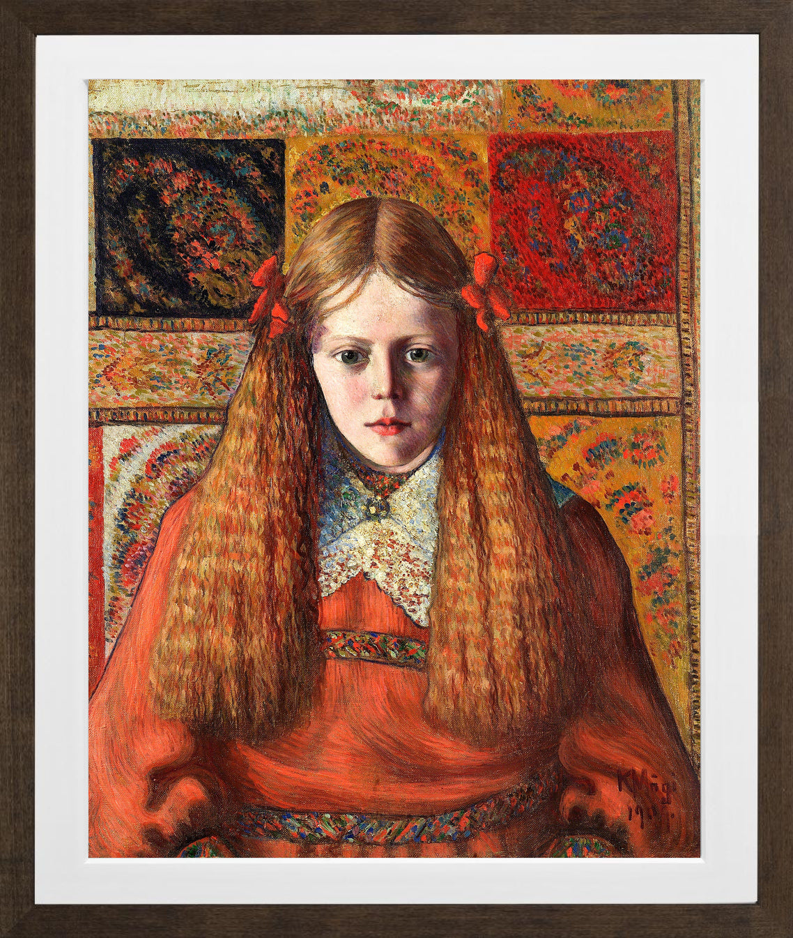 Portrait of a Norwegian Girl (1909) by Konrad Mägi — brown frame