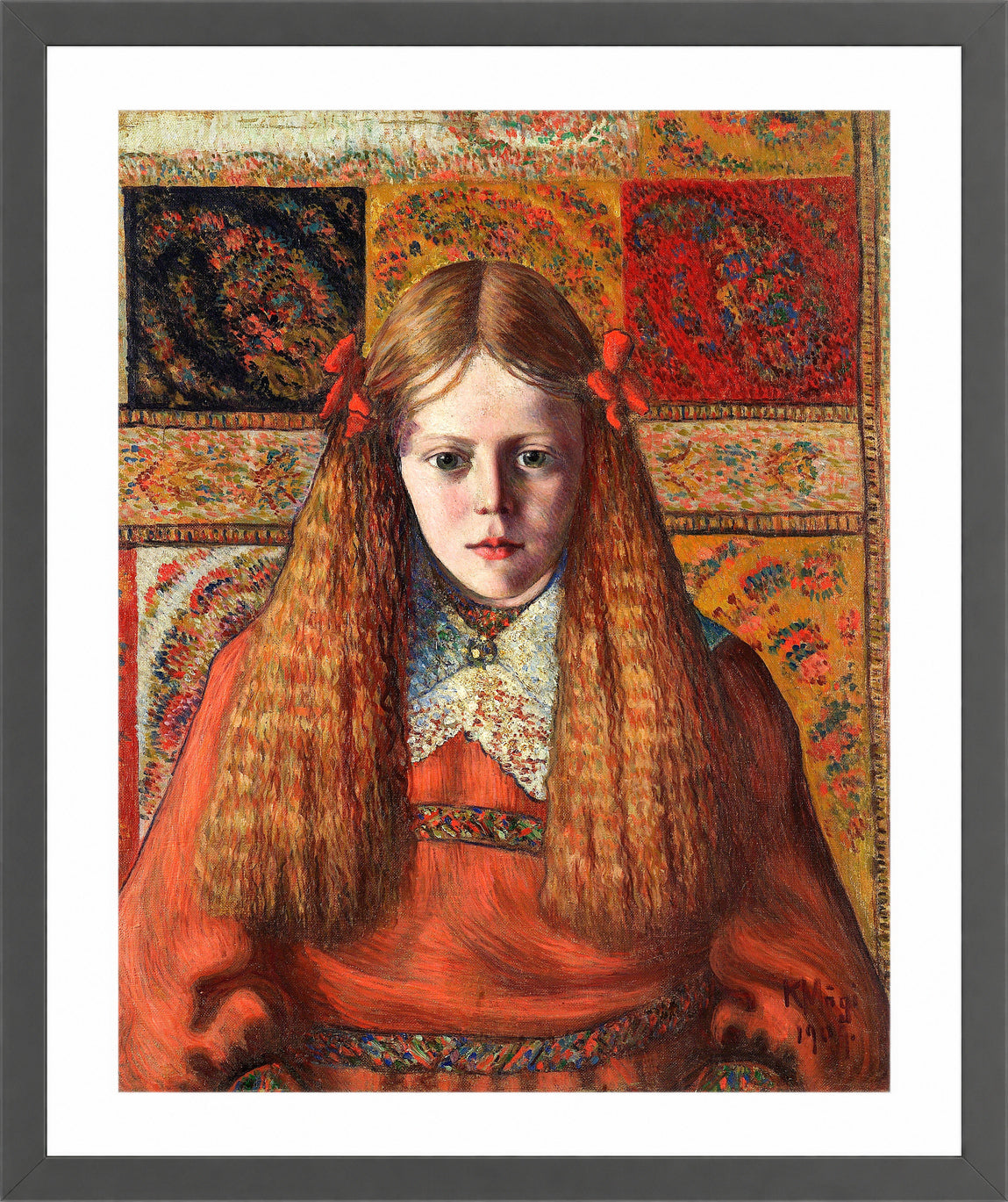 Portrait of a Norwegian Girl (1909) by Konrad Mägi — dark grey frame