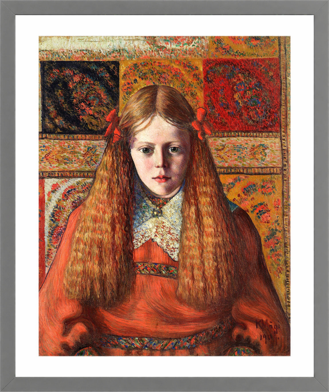Portrait of a Norwegian Girl (1909) by Konrad Mägi — light grey frame
