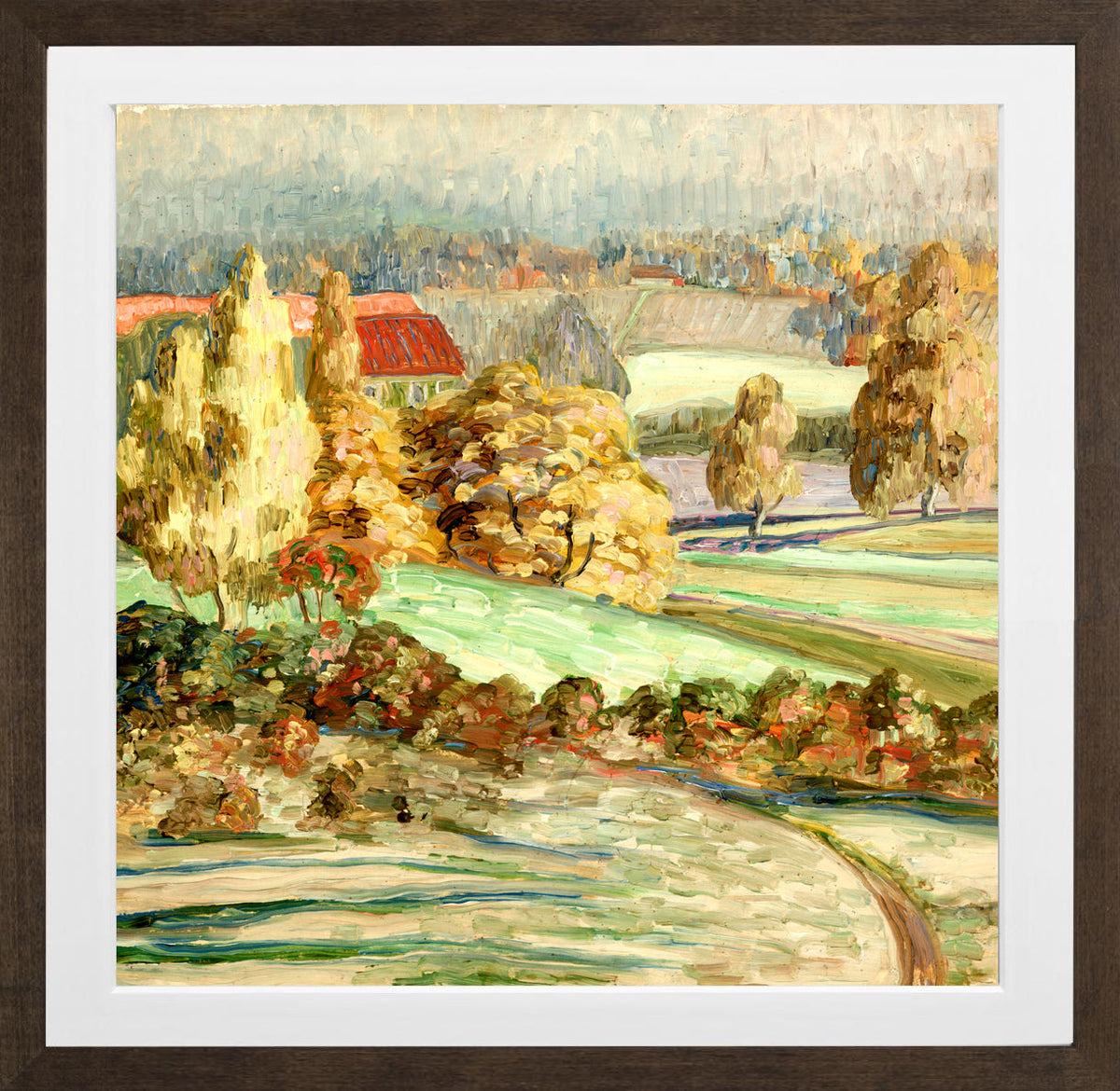 Autumn Landscape (1908–1910) by Konrad Mägi — brown frame