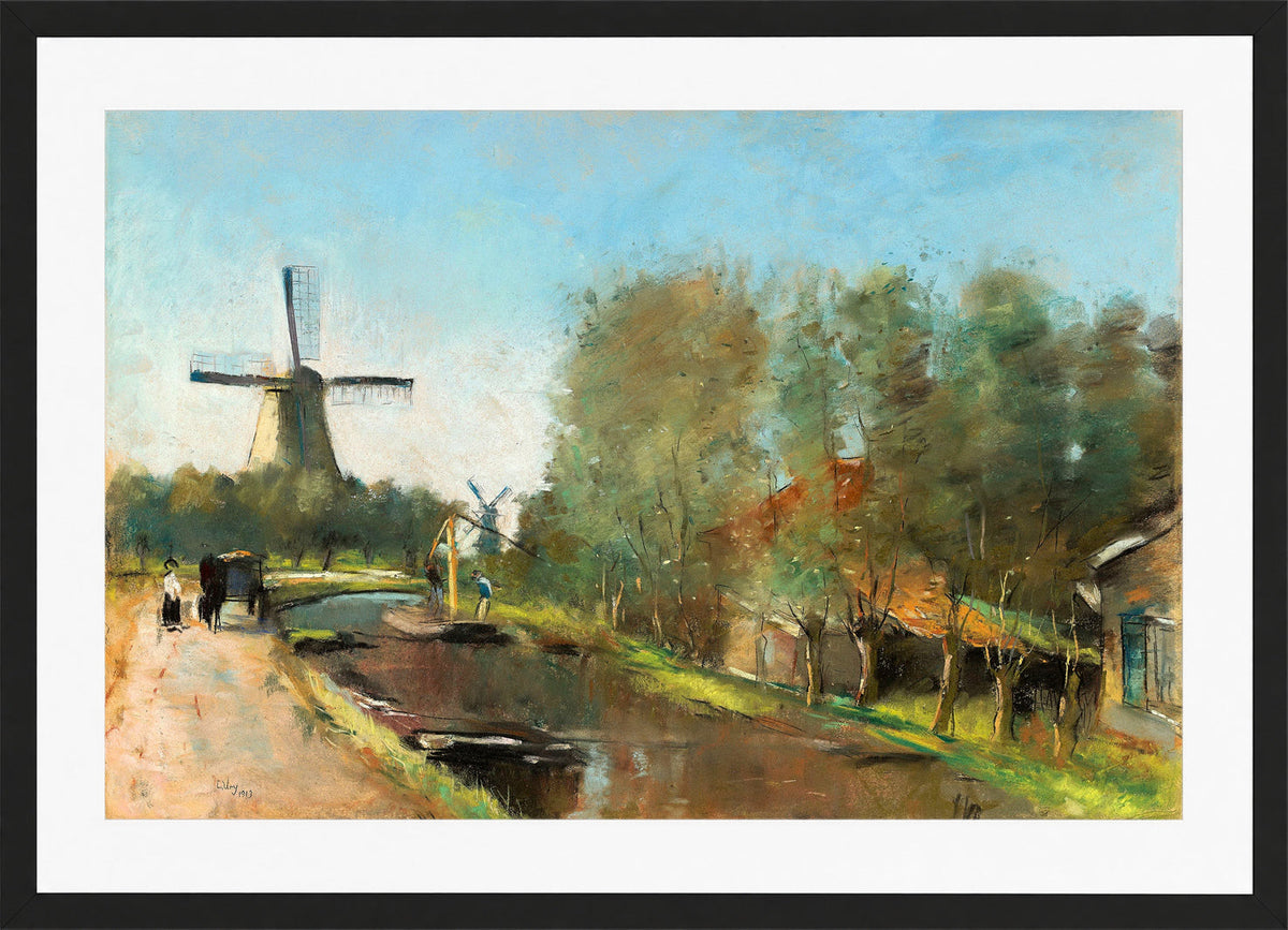 By the Canal, Holland (1913) by Lesser Ury — black frame