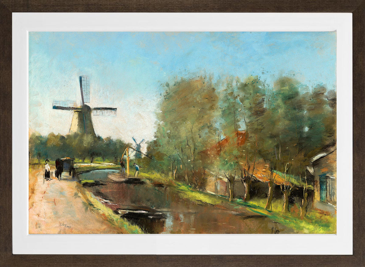 By the Canal, Holland (1913) by Lesser Ury — brown frame