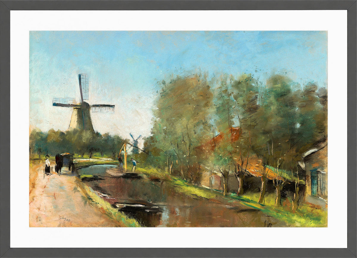 By the Canal, Holland (1913) by Lesser Ury — dark grey frame