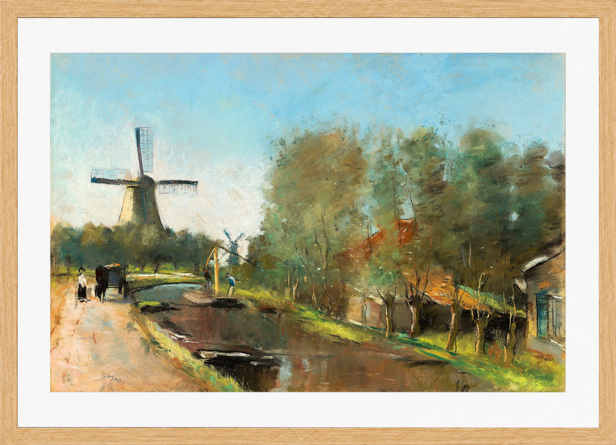 By the Canal, Holland (1913) by Lesser Ury — oak frame