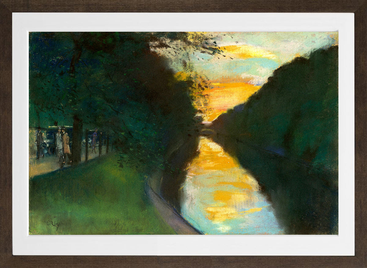 By the Landwehr Canal, Berlin (1920s) by Lesser Ury — brown frame