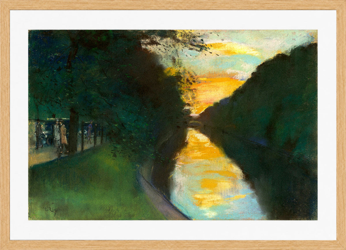 By the Landwehr Canal, Berlin (1920s) by Lesser Ury — oak frame
