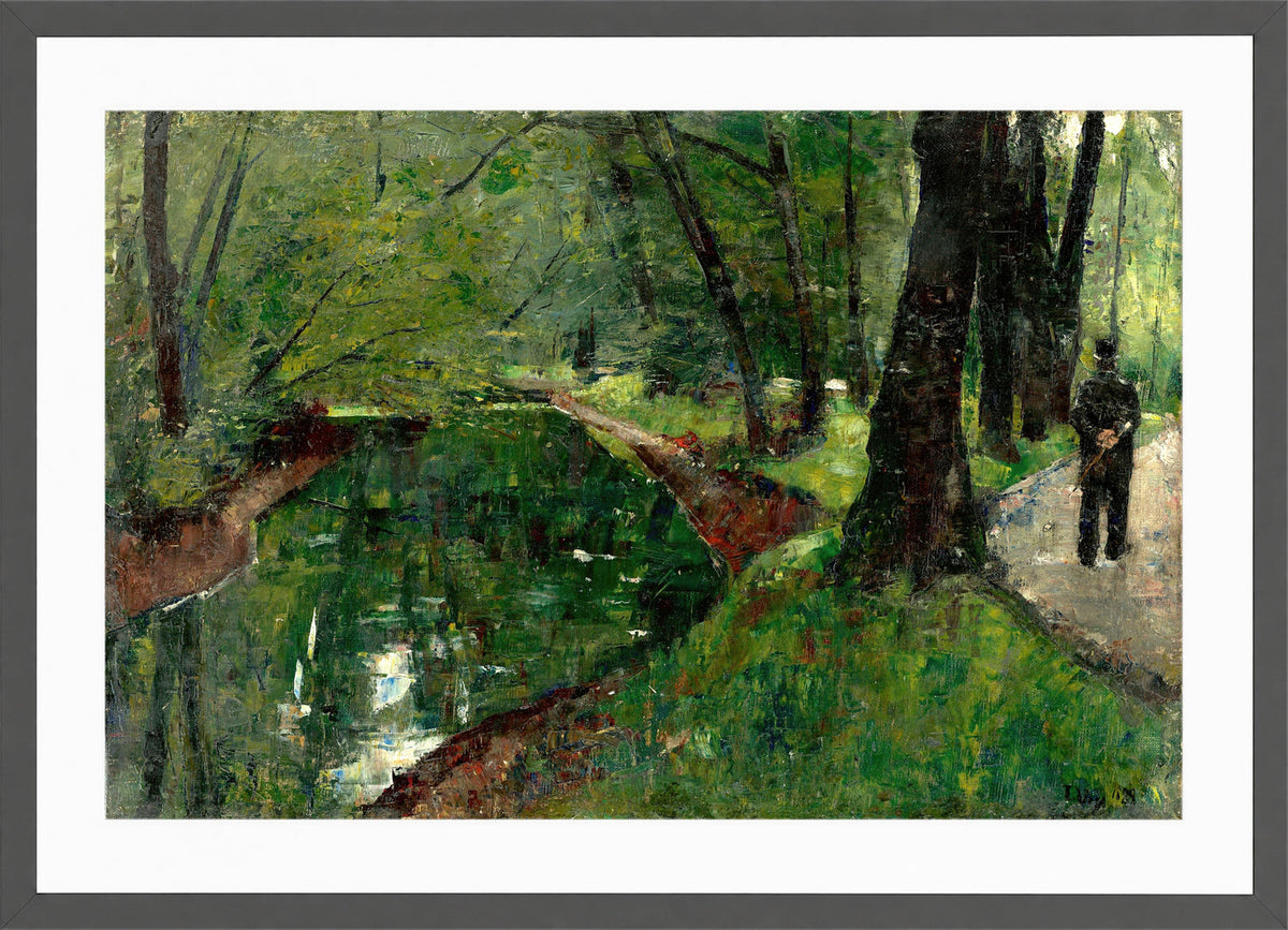 At the Neuer See, Berlin Tiergarten (1889) by Lesser Ury — dark grey frame
