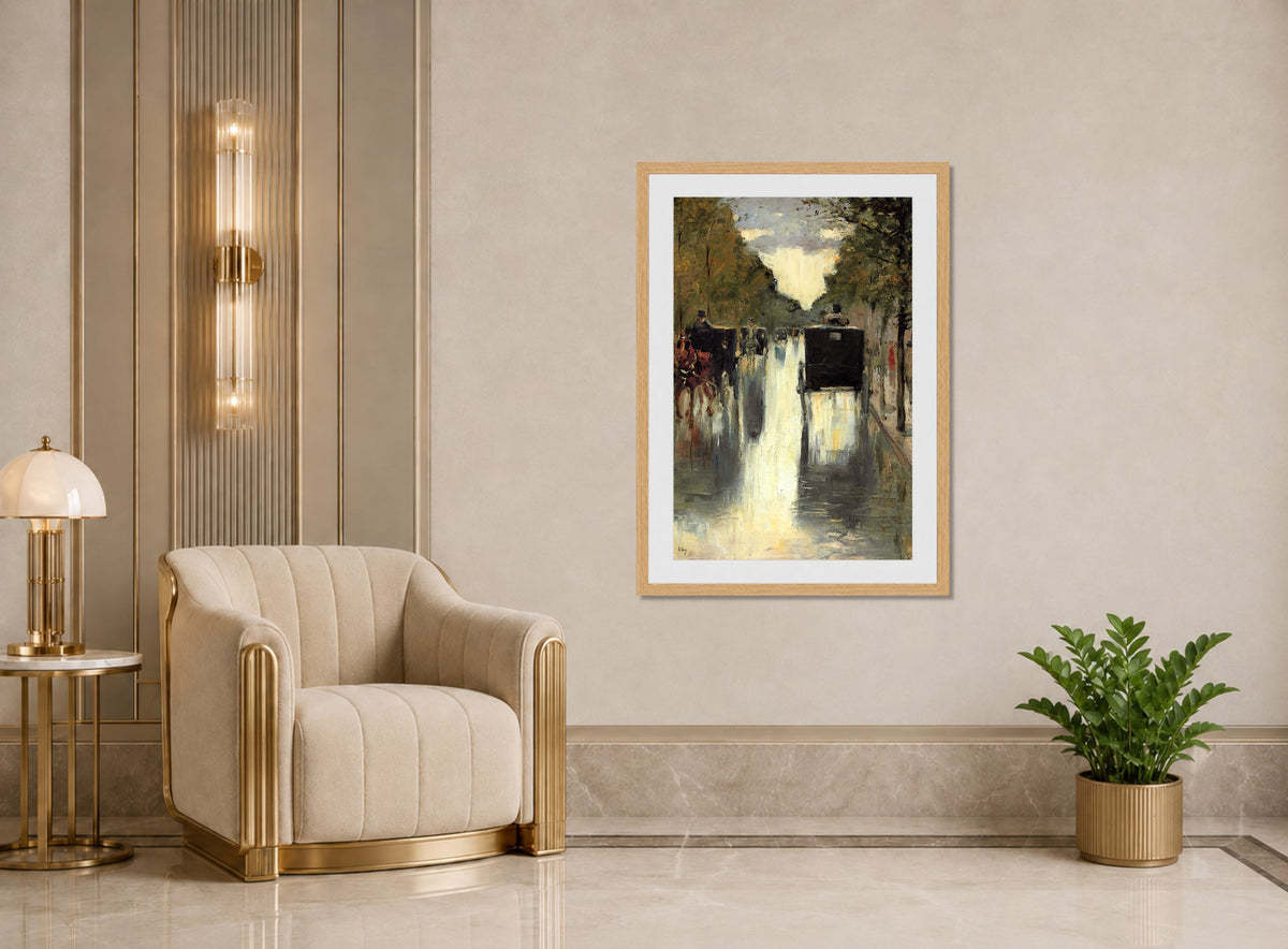 Berlin Street Scene with Horse-Drawn Cabs by Lesser Ury — art deco roomset