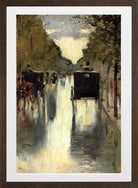Berlin Street Scene with Horse-Drawn Cabs by Lesser Ury — brown frame