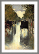 Berlin Street Scene with Horse-Drawn Cabs by Lesser Ury — light grey frame